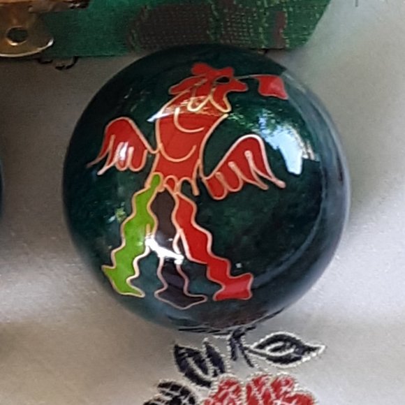 COPY Baoding Therapy Balls Cloisonne Finish Green With Dragon Firebird Yin Yang - Picture 4 of 13